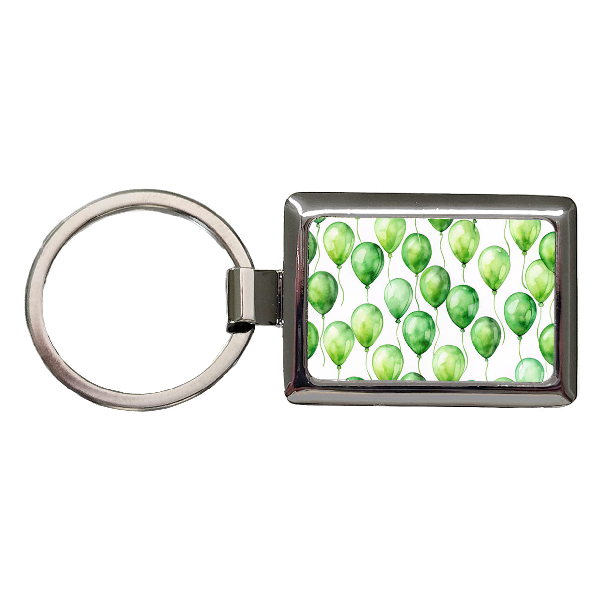 Green Balloons Watercolor Birthday Rectangle Metal Keychain
