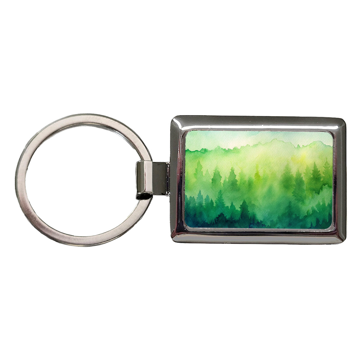 Green Forest Ombre Watercolor Rectangle Metal Keychain