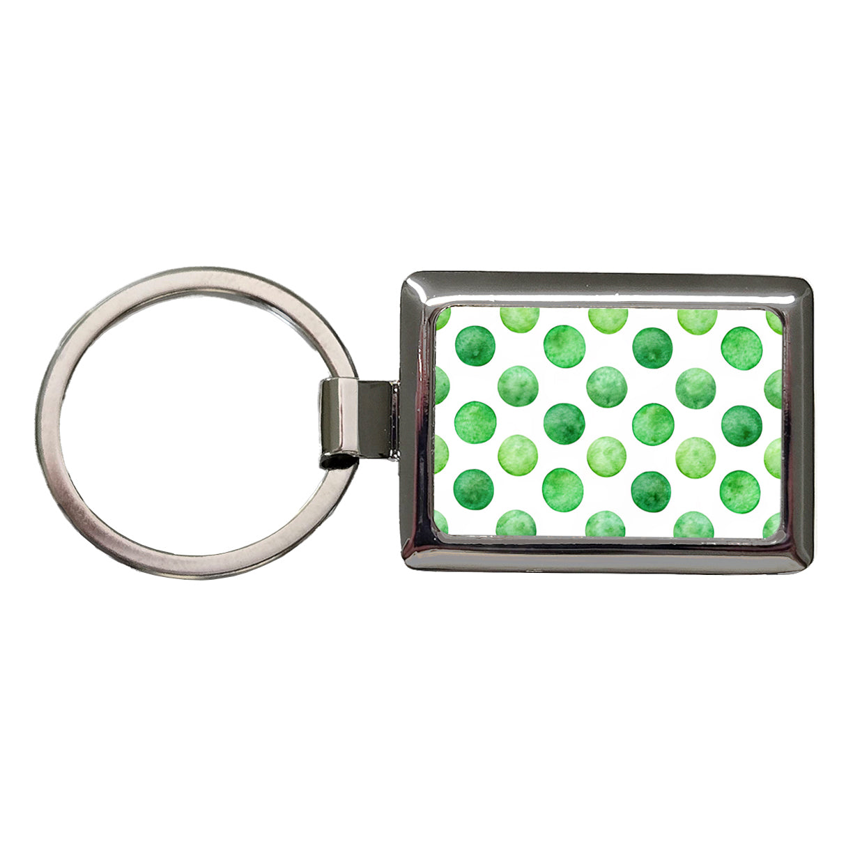 Green Polka Dots White Background Rectangle Metal Keychain