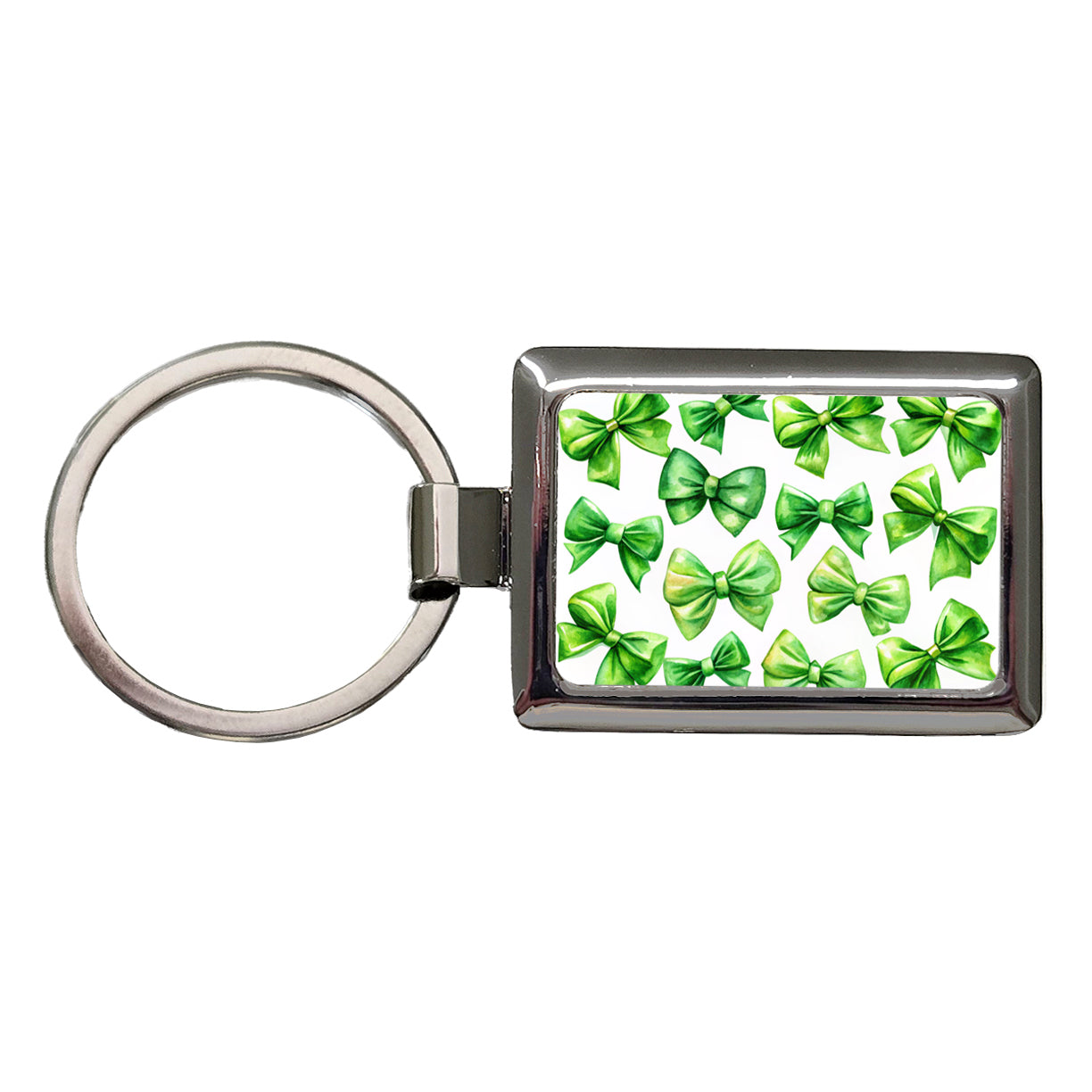 Green Scattered Coquette Bows Watercolor Rectangle Metal Keychain