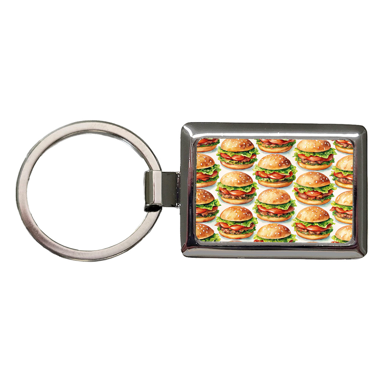 Hamburgers Watercolor Rectangle Metal Keychain