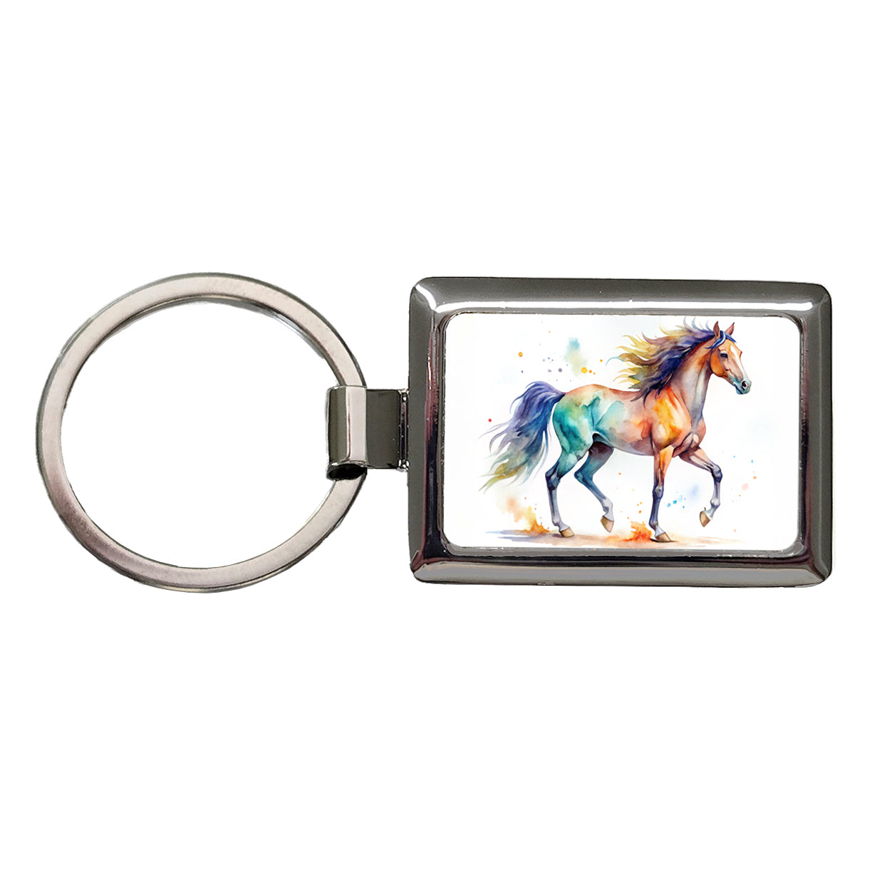 Horse Watercolor Design Rectangle Metal Keychain