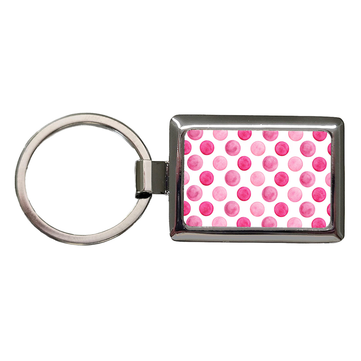 Hot Pink Polka Dots White Background Rectangle Metal Keychain