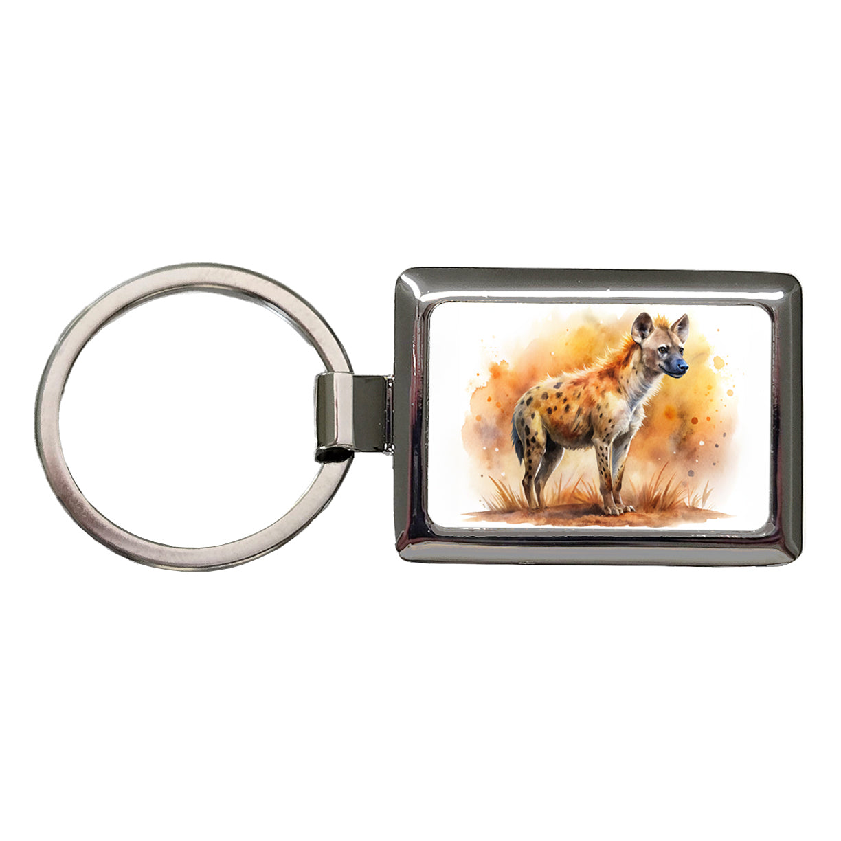 Hyena African Plain Watercolor Design Rectangle Metal Keychain