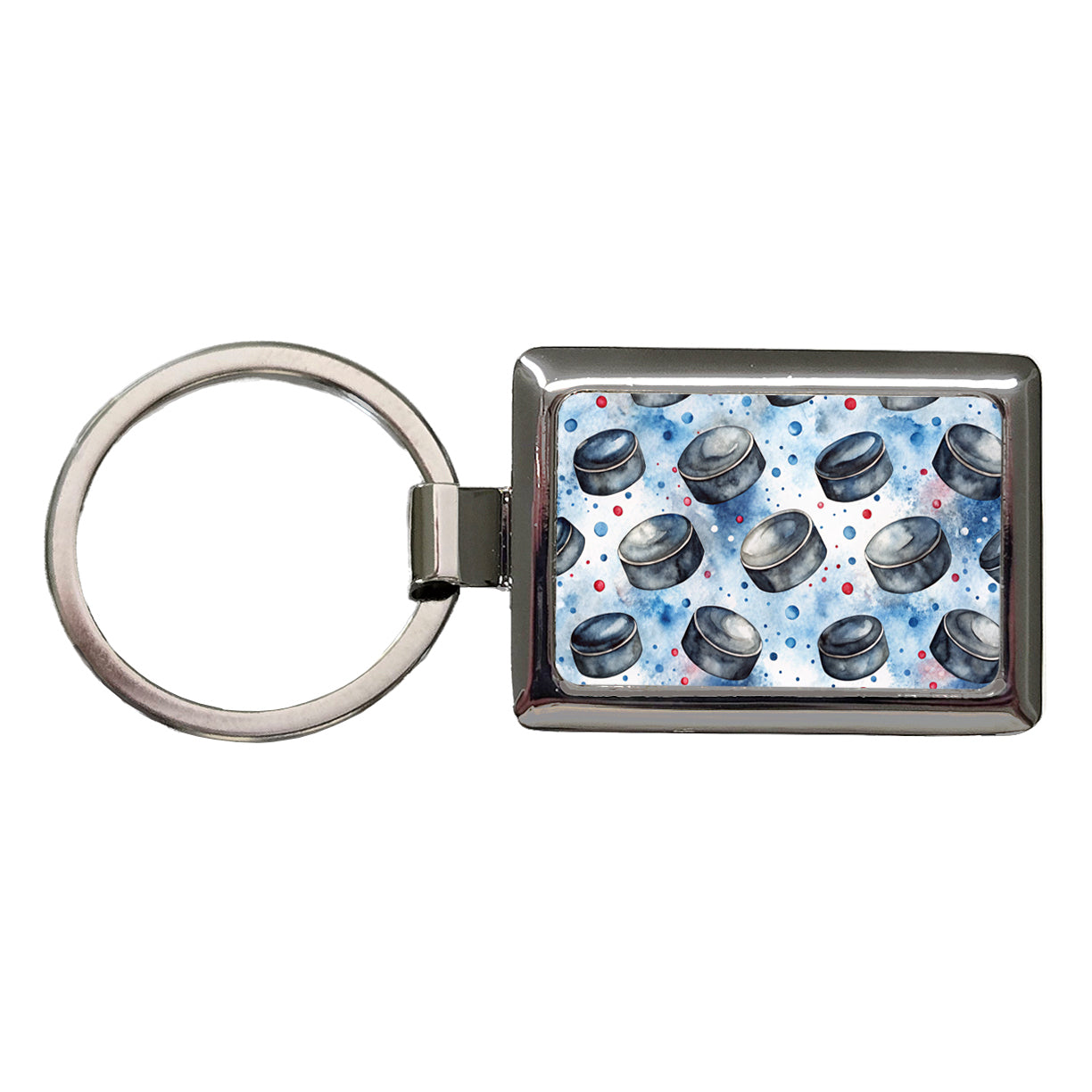 Ice Hockey Pucks Watercolor Rectangle Metal Keychain