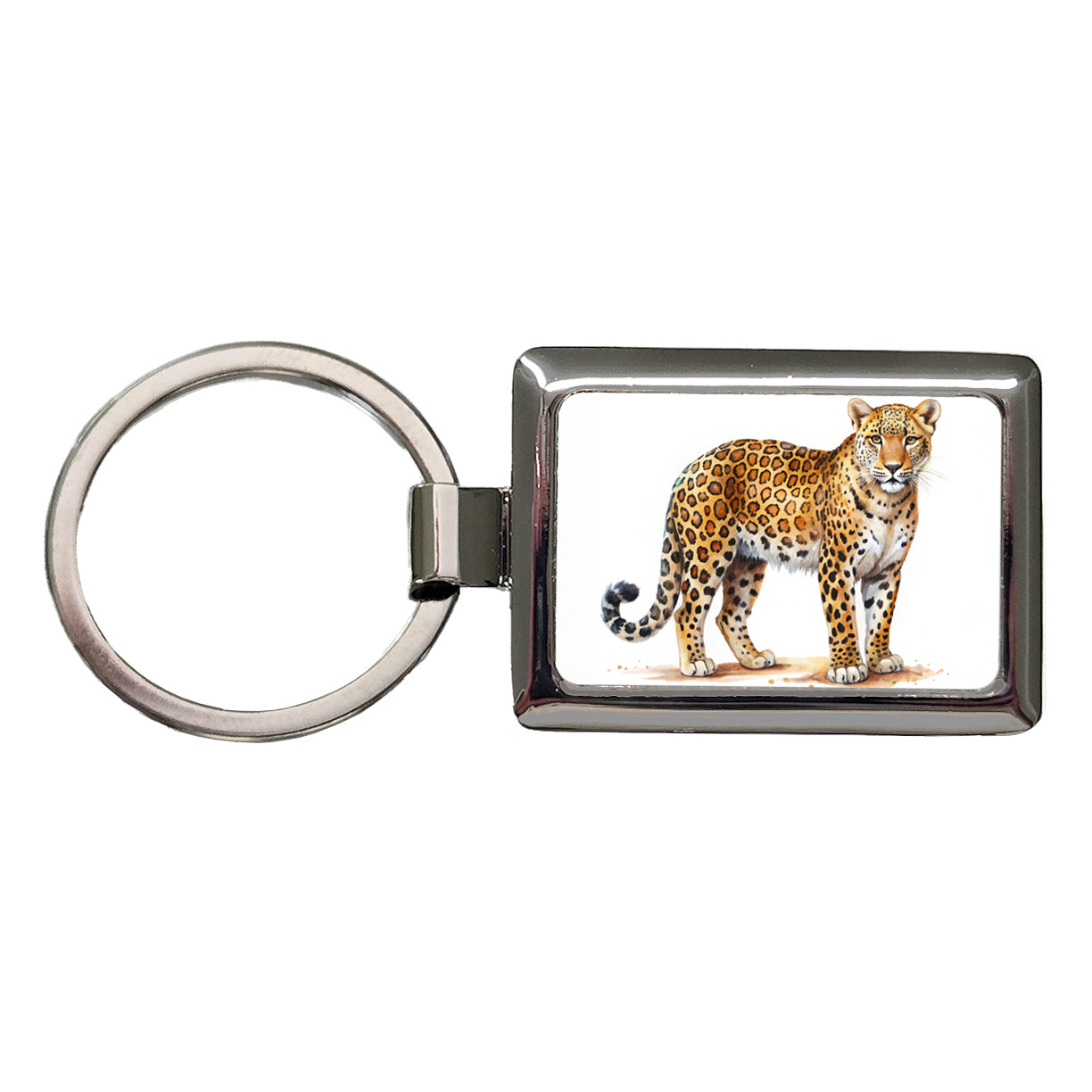 Leopard Print Watercolor Rectangle Metal Keychain