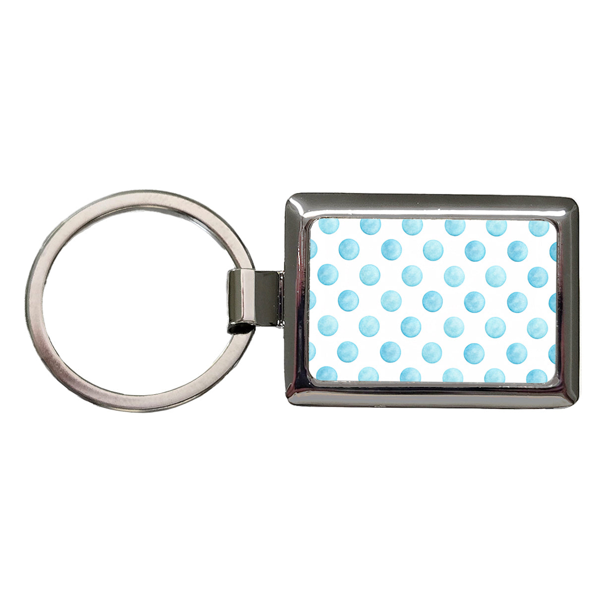 Light Blue Polka Dots White Background Rectangle Metal Keychain
