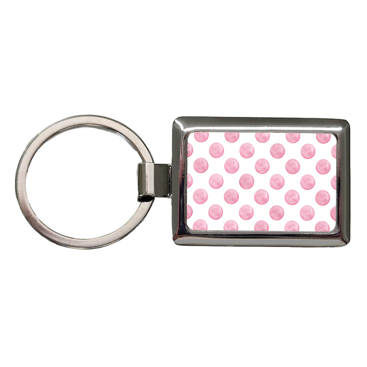 Light Pink Polka Dots White Background Rectangle Metal Keychain