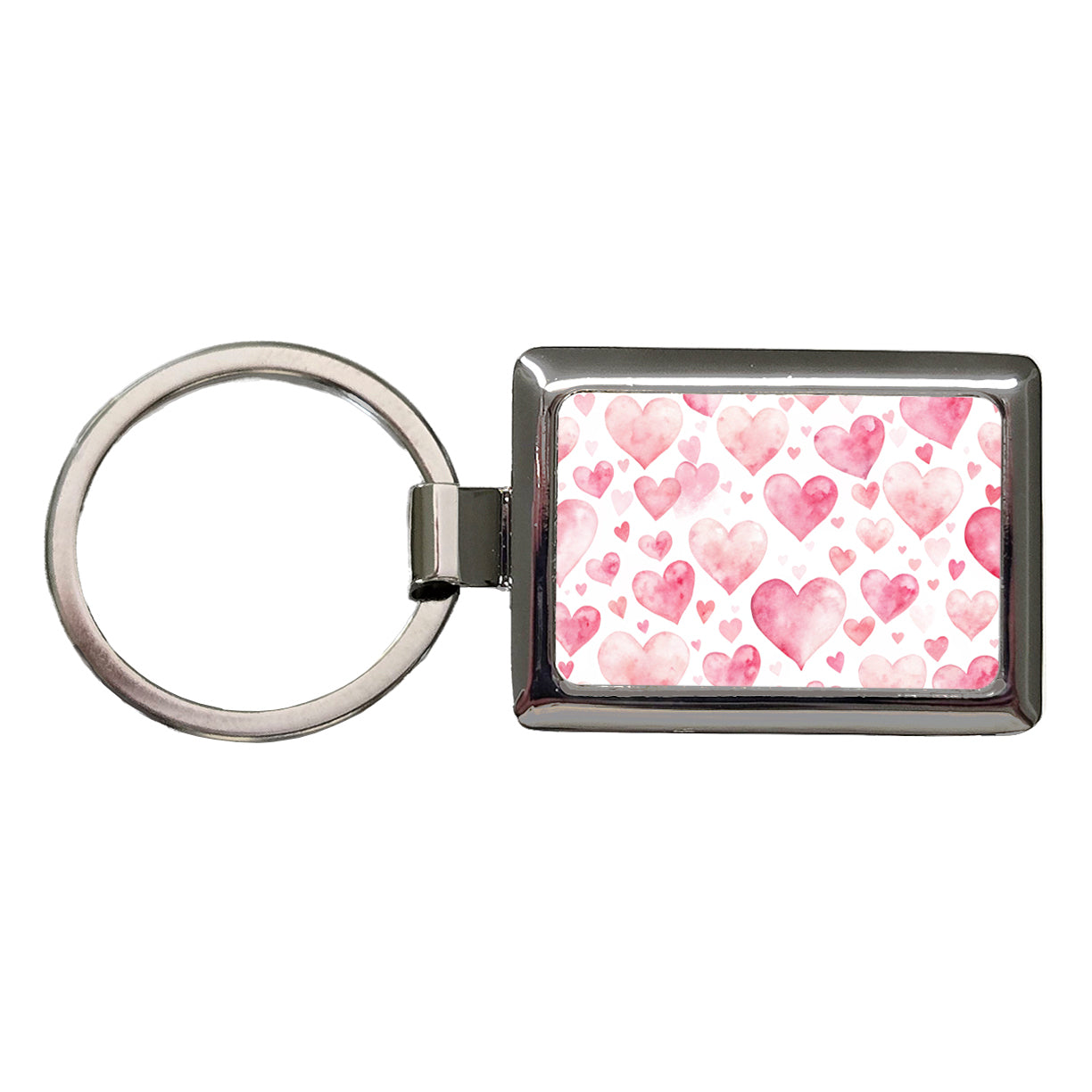 Light Pink Scattered Hearts Watercolor Rectangle Metal Keychain