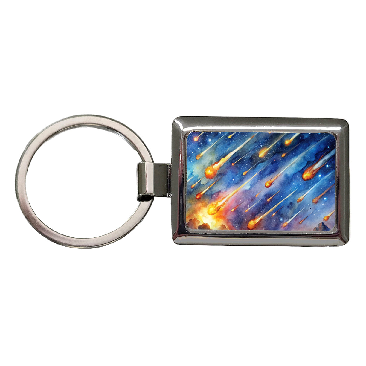 Meteors Watercolor Rectangle Metal Keychain