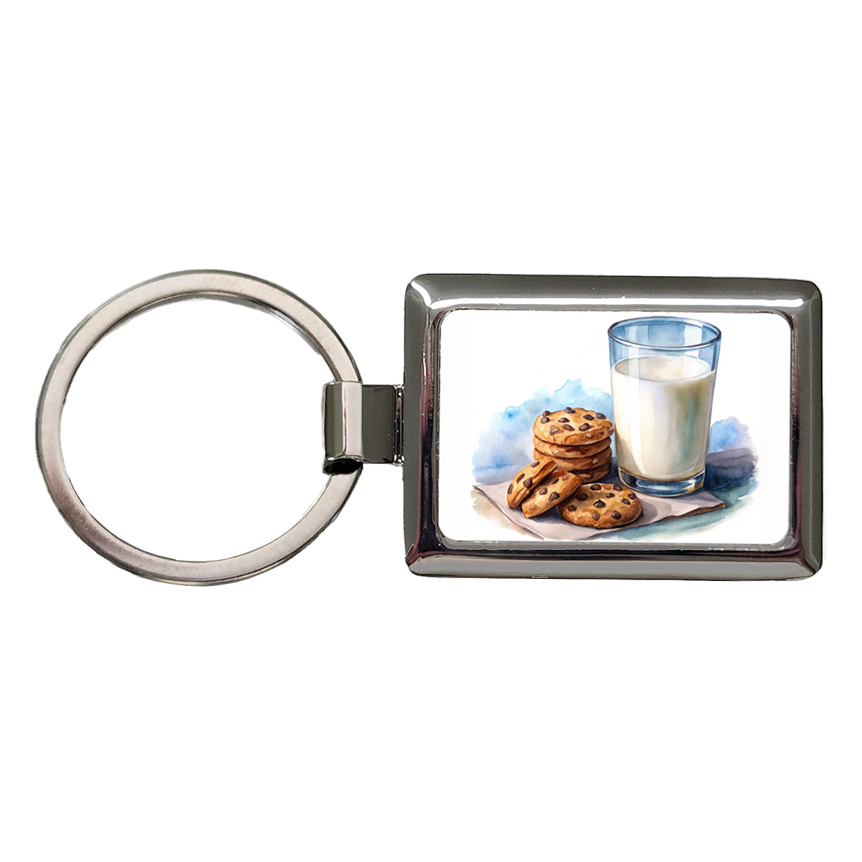 Milk Cookies Watercolor Rectangle Metal Keychain