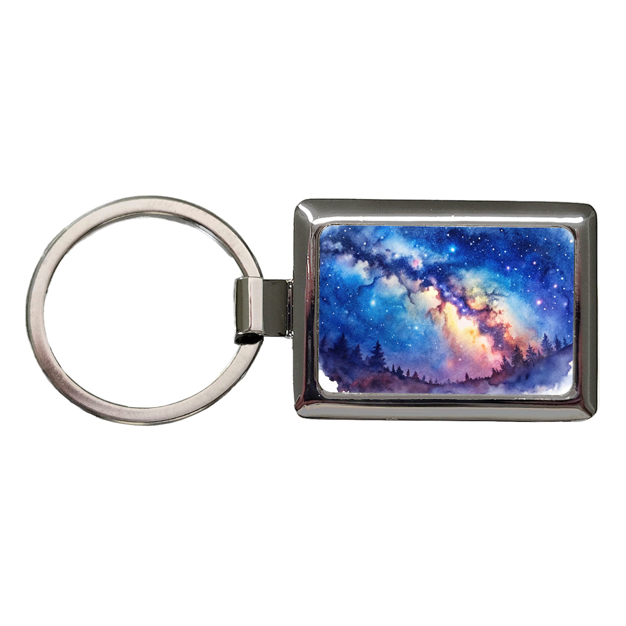 Milky Way Space Watercolor Design Stars Beautiful Rectangle Metal Keychain