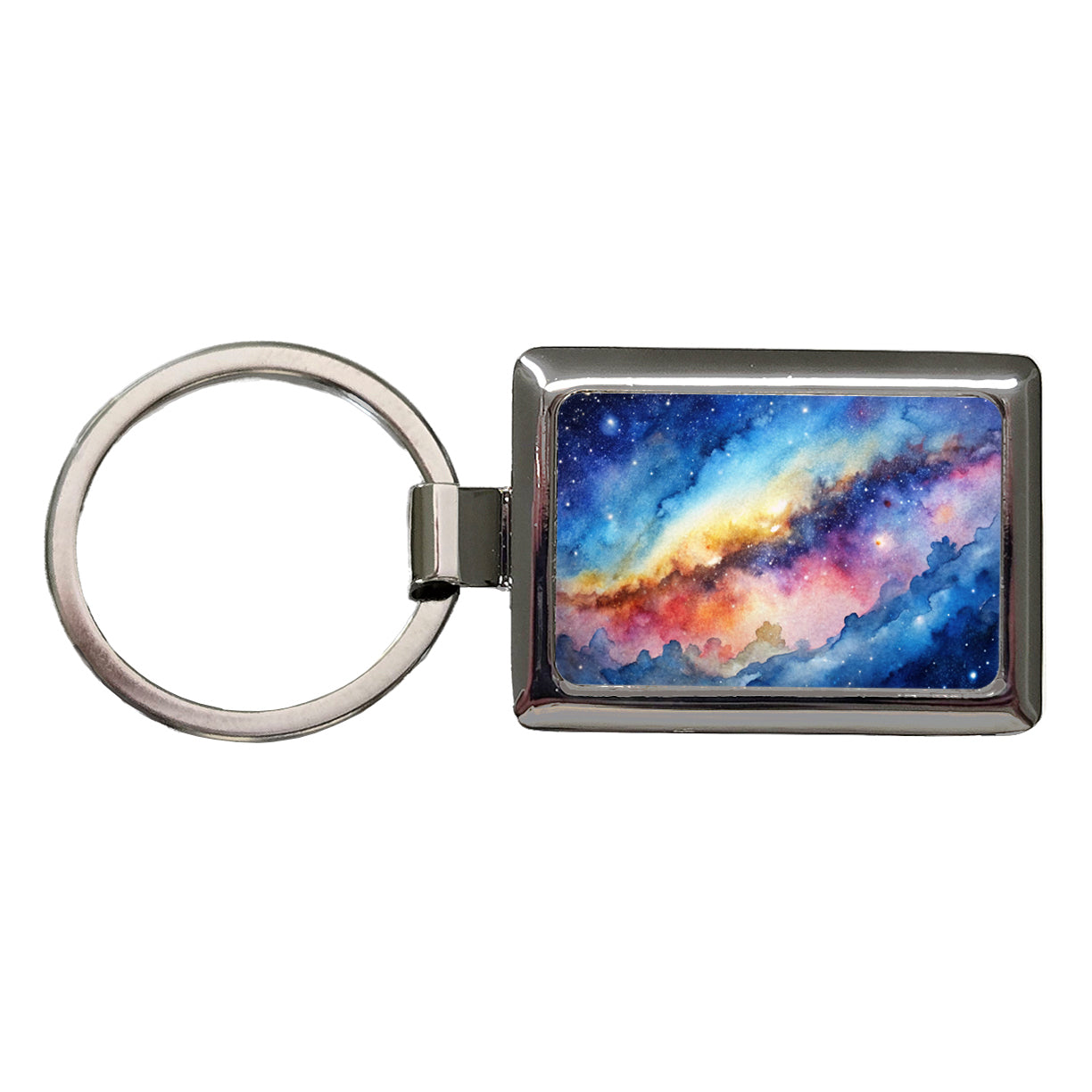 Milky Way Space Watercolor Design Stars Rectangle Metal Keychain