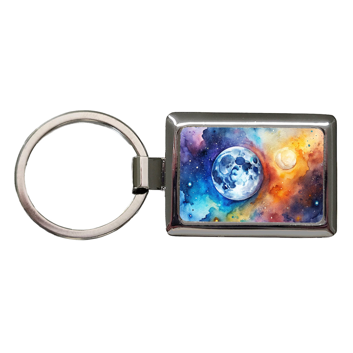 Moon Space Watercolor Design Astronomy Rectangle Metal Keychain