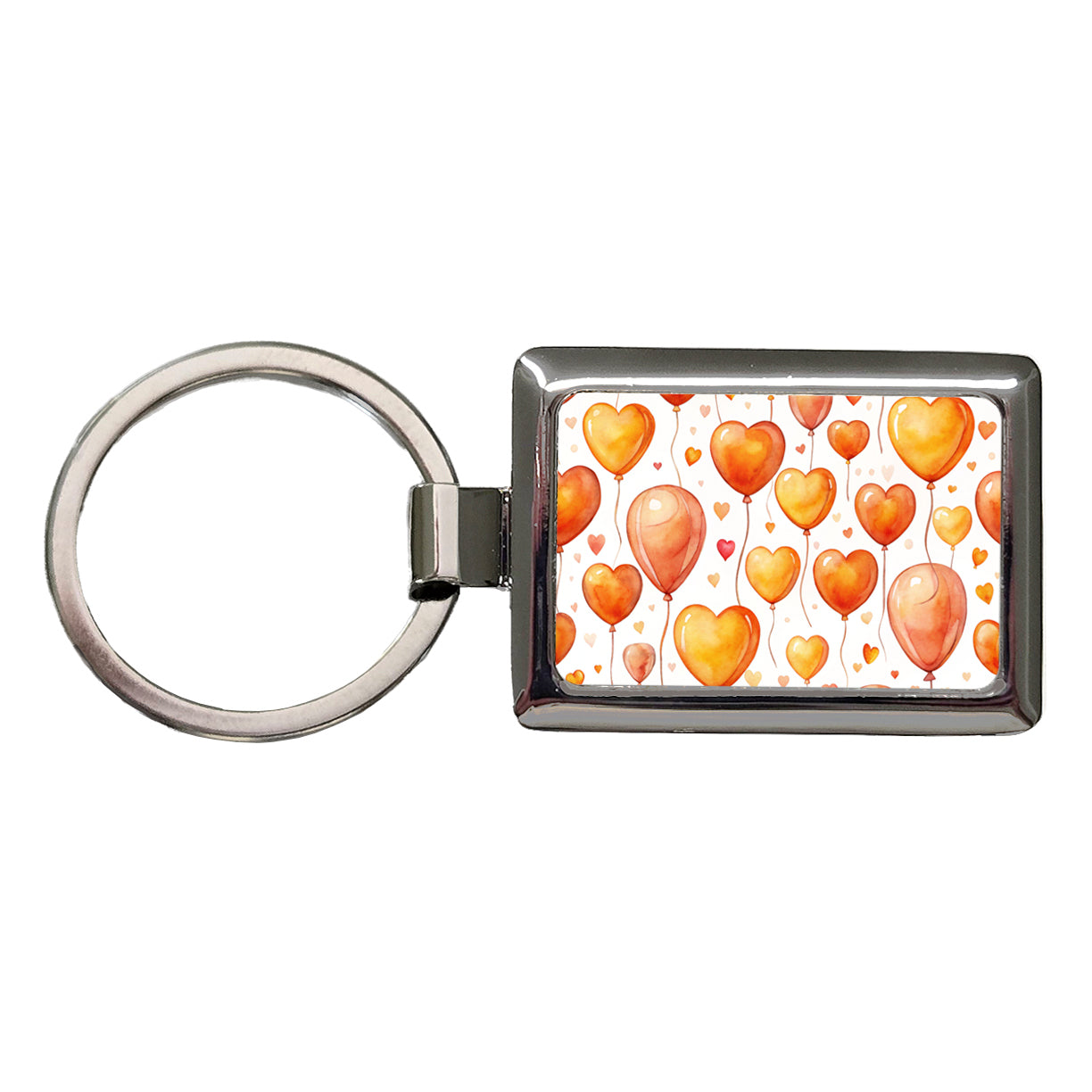 Orange Balloons Hearts Watercolor Birthday Rectangle Metal Keychain