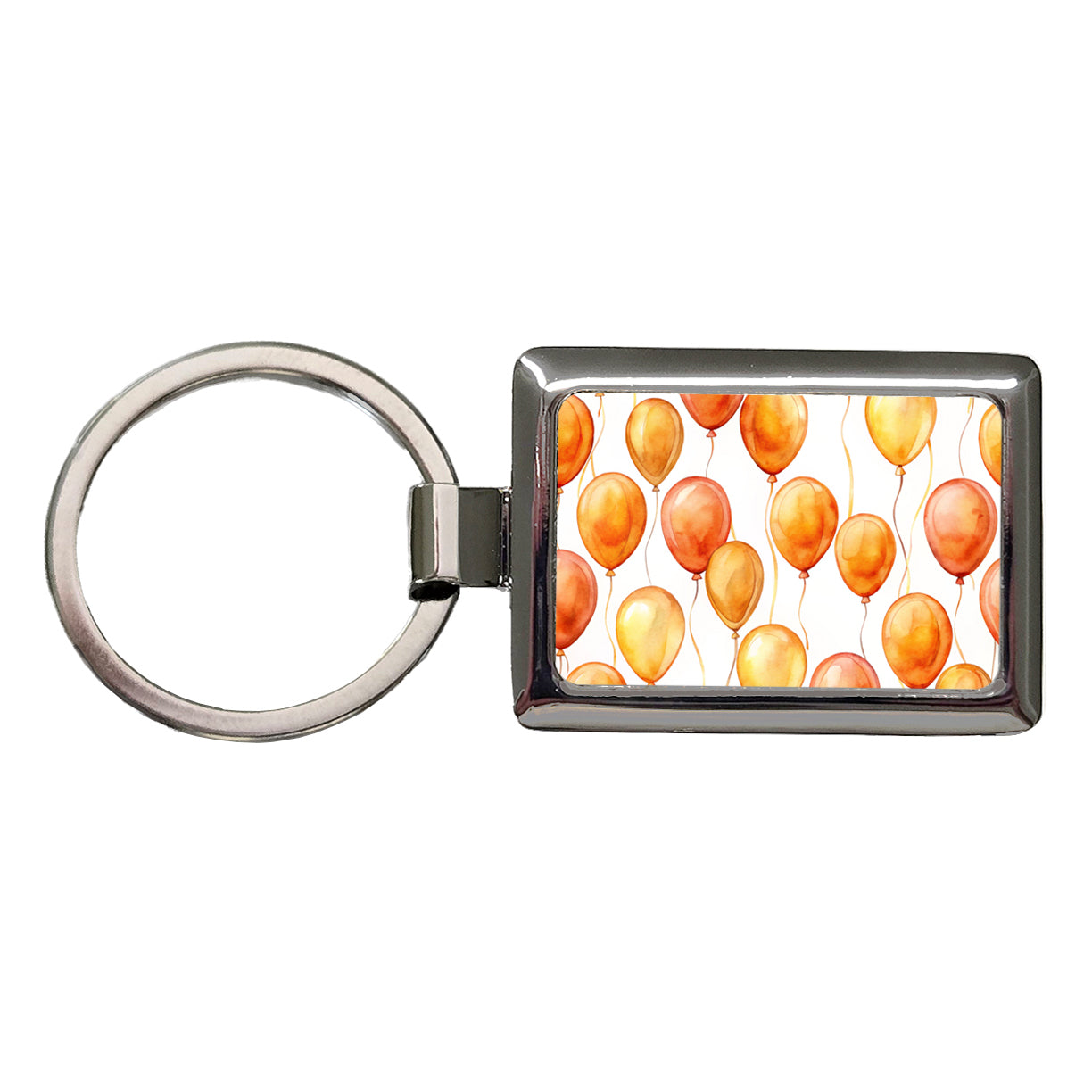 Orange Balloons Watercolor Birthday Rectangle Metal Keychain