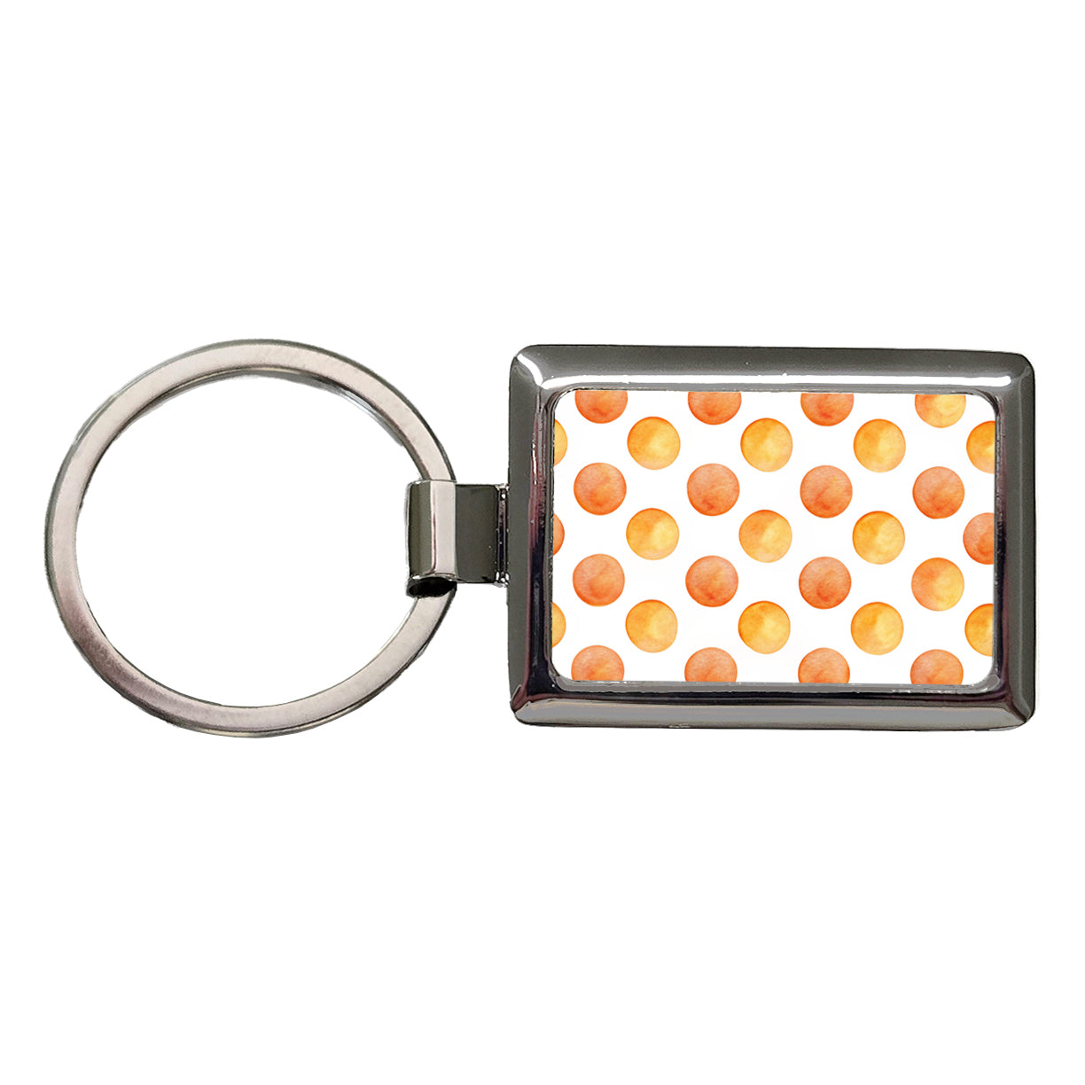 Orange Polka Dots White Background Rectangle Metal Keychain