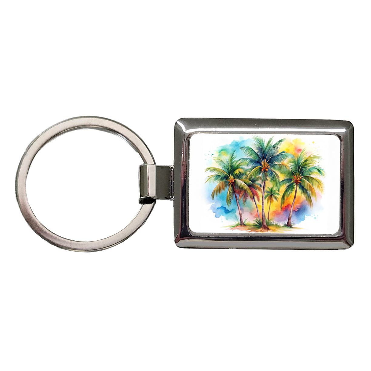 Palm Trees Tropical Watercolor Design Rectangle Metal Keychain