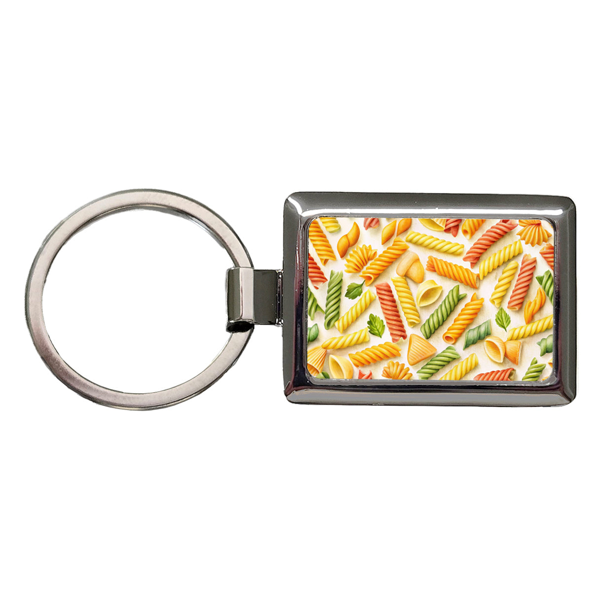 Pasta Noodles Watercolor Rectangle Metal Keychain