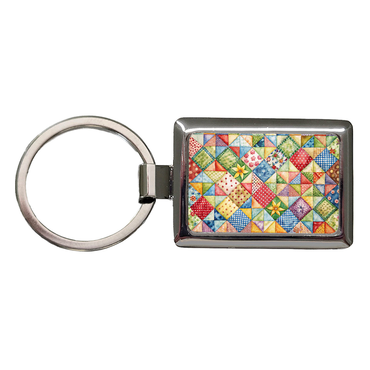 Patchwork Quilt Country Sewing Quilter Rectangle Metal Keychain