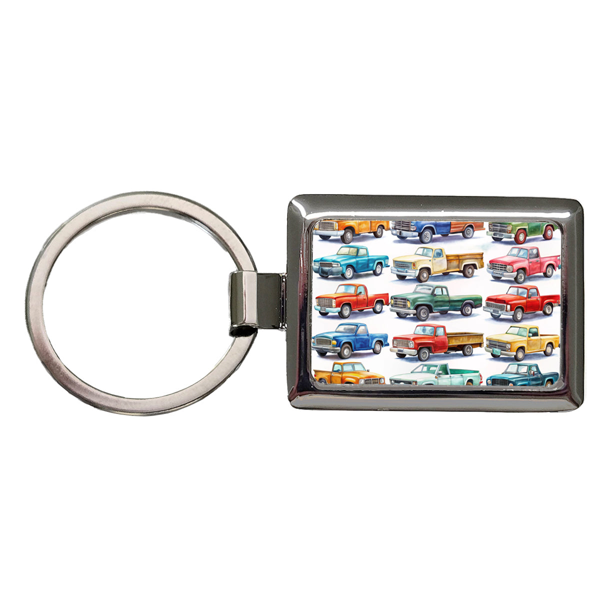 Pickup Trucks Watercolor Rectangle Metal Keychain