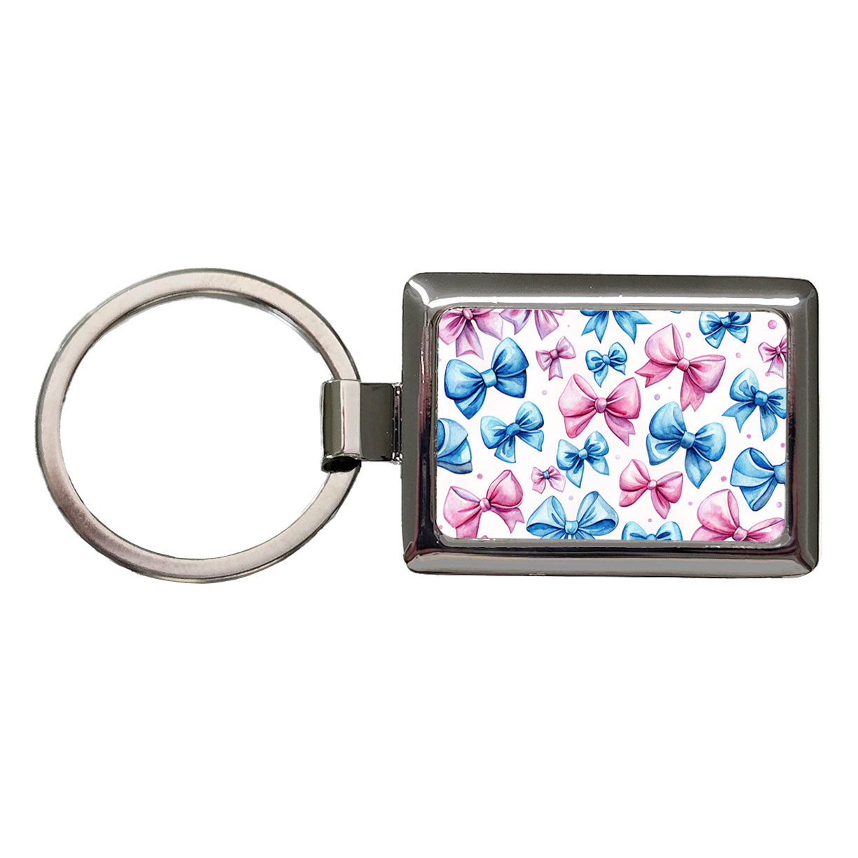 Pink Blue Scattered Coquette Bows Watercolor Rectangle Metal Keychain