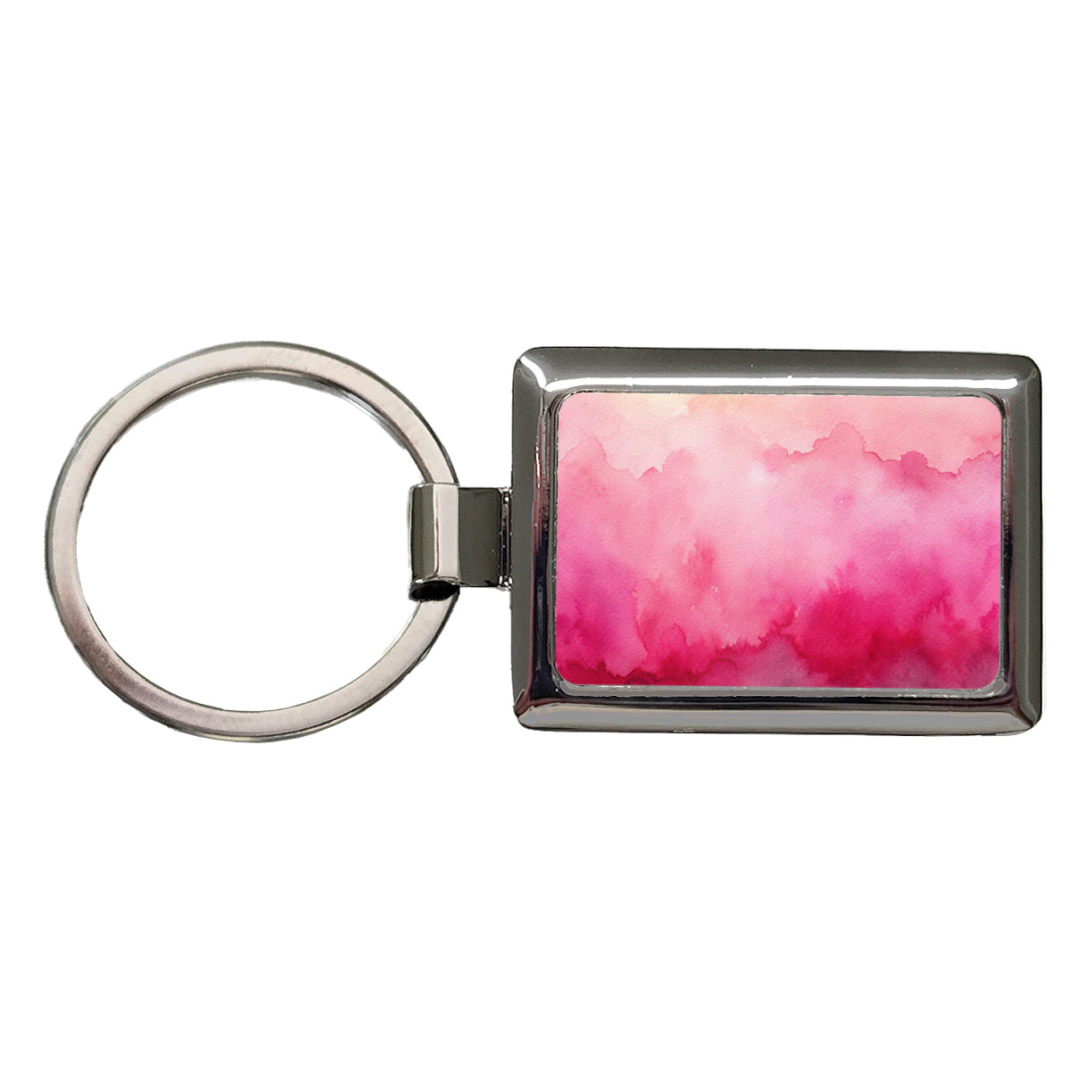 Pink Ombre Watercolor Rectangle Metal Keychain