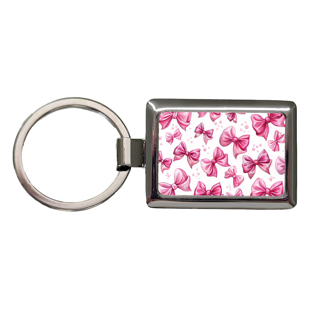 Pink Scattered Coquette Bows Watercolor Rectangle Metal Keychain