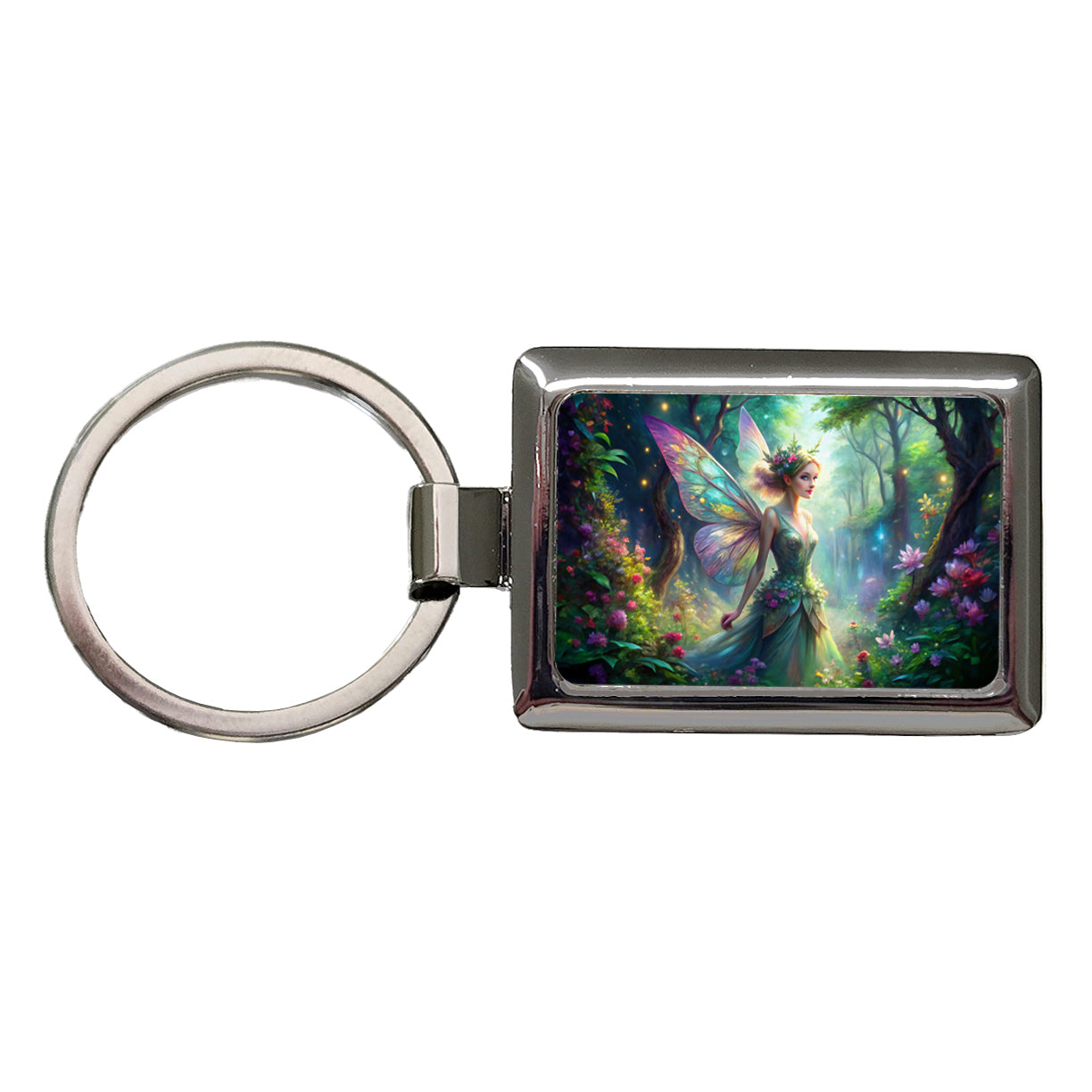 Pixie Fairy Forest Fantasy Watercolor Design Rectangle Metal Keychain