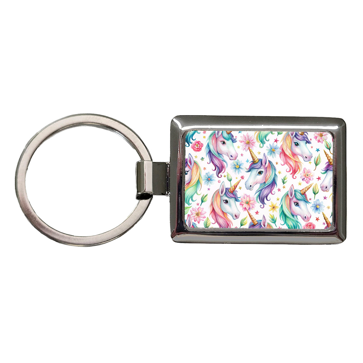 Pretty Unicorn Faces Watercolor Rectangle Metal Keychain