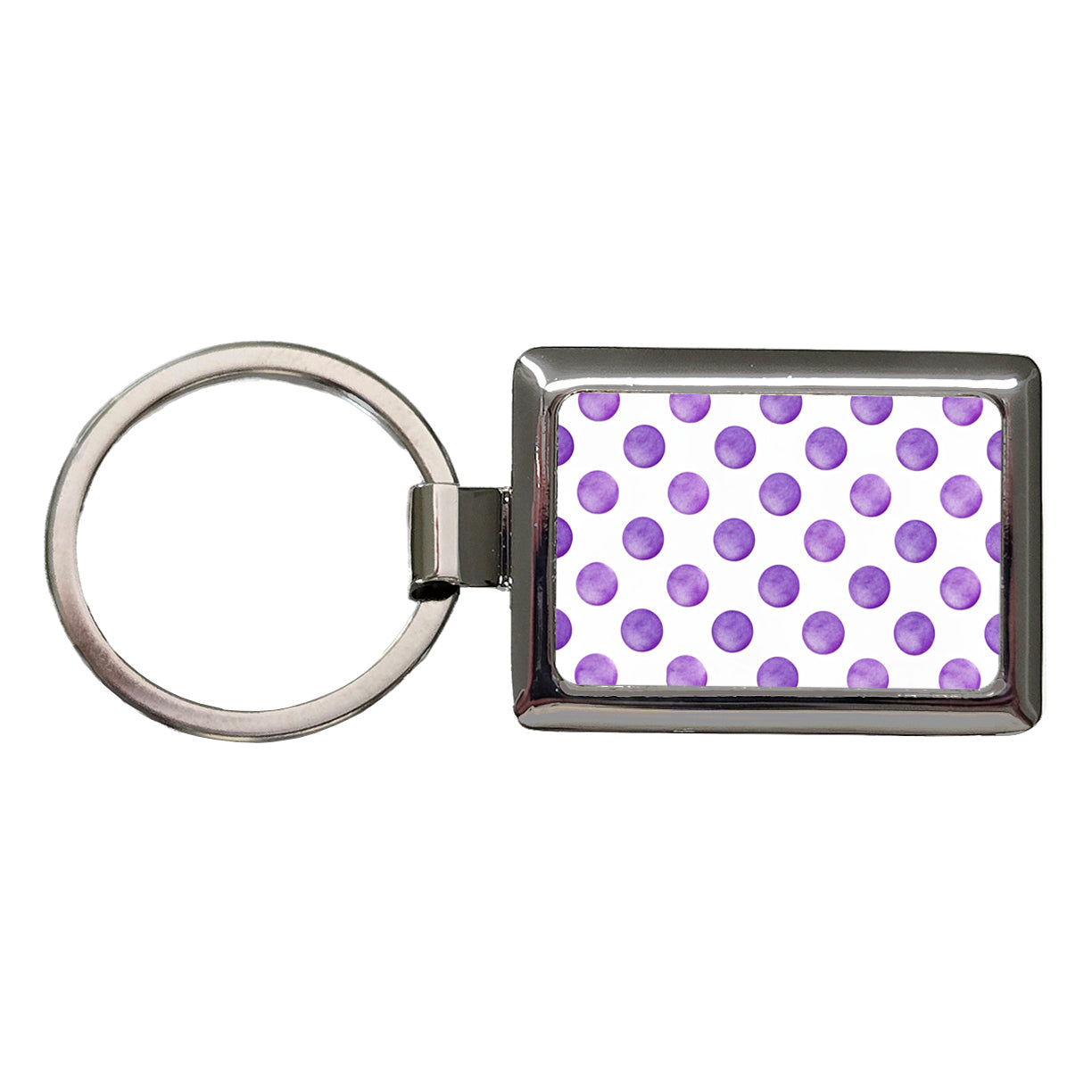 Purple Polka Dots White Background Rectangle Metal Keychain