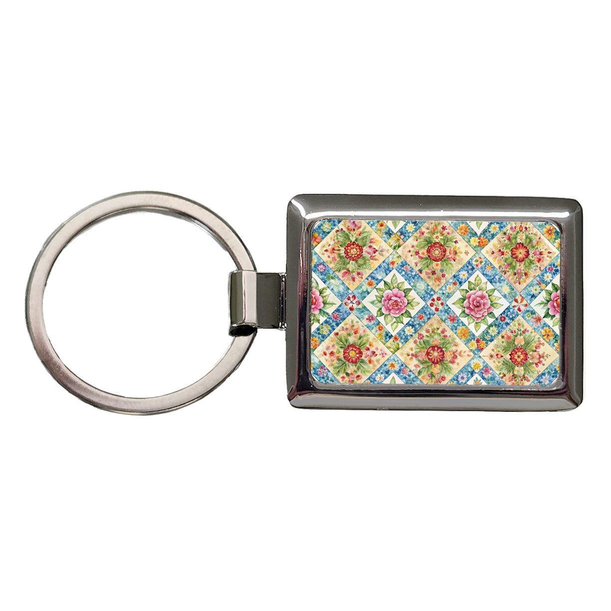 Quilt Floral Pattern Quilter Sewing Rectangle Metal Keychain