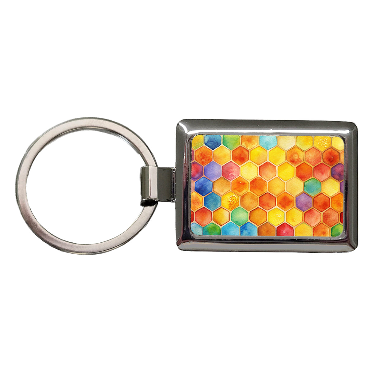 Rainbow Honeycomb Background Watercolor Rectangle Metal Keychain