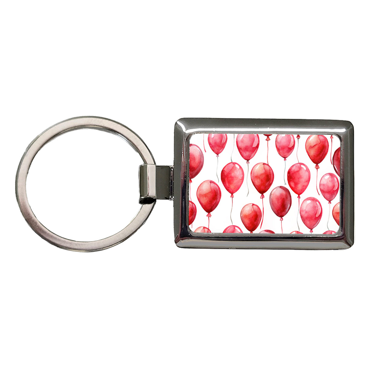 Red Balloons Watercolor Birthday Rectangle Metal Keychain