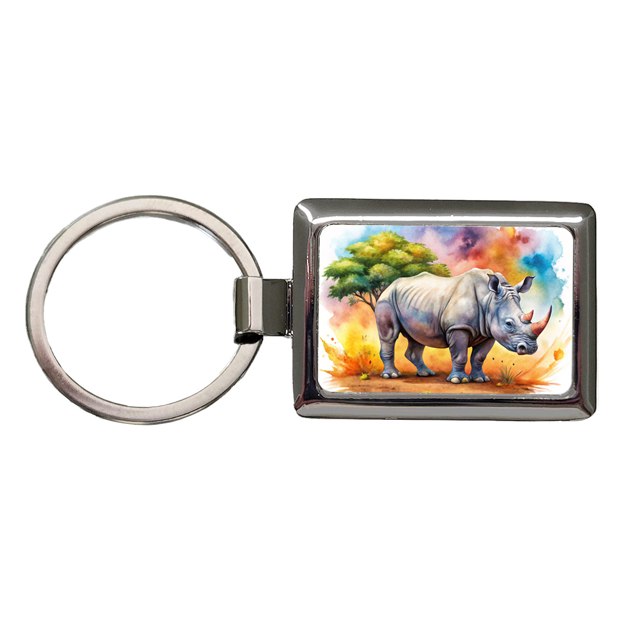 Rhinoceros African Plain Watercolor Design Rectangle Metal Keychain