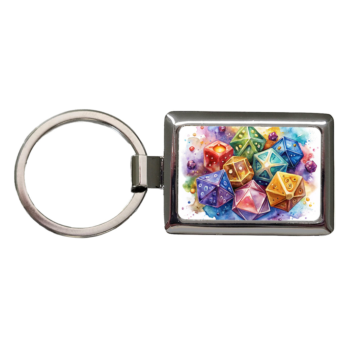 Role Playing Game Dice Watercolor Design Rectangle Metal Keychain