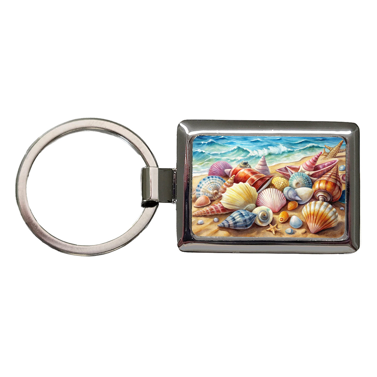 Shells Beach Watercolor Design Rectangle Metal Keychain