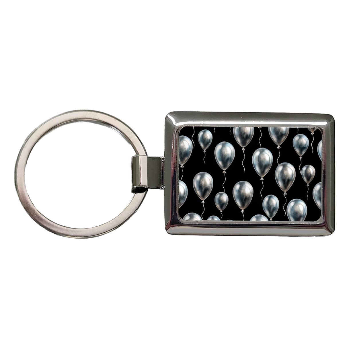 Silver Balloons Black Background Birthday Anniversary Rectangle Metal Keychain