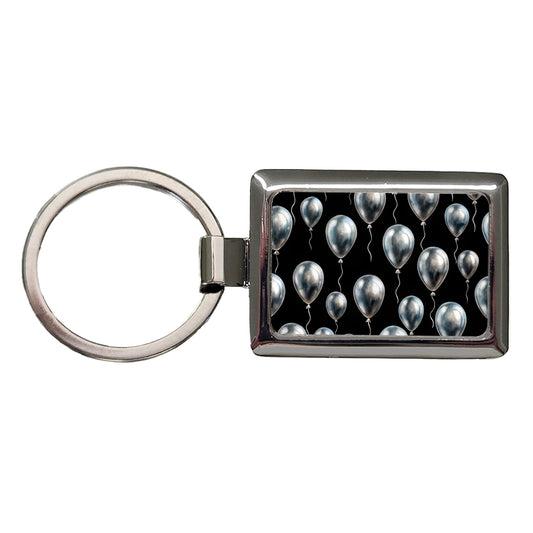 Silver Balloons Black Background Birthday Anniversary Rectangle Metal Keychain