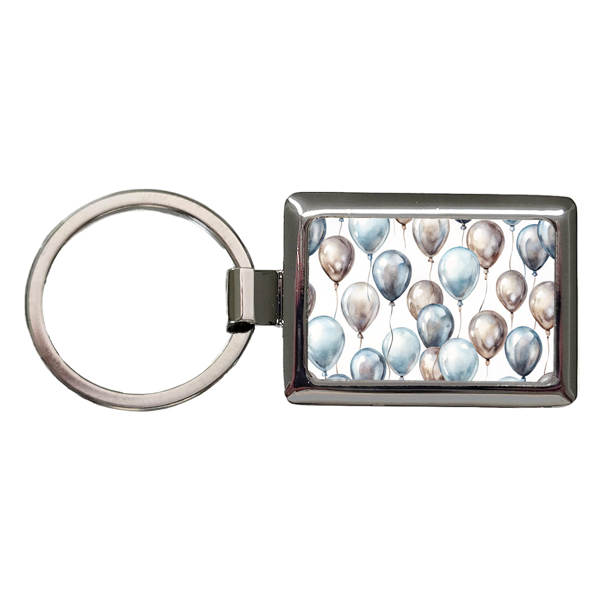 Silver Balloons Watercolor Birthday Anniversary Rectangle Metal Keychain