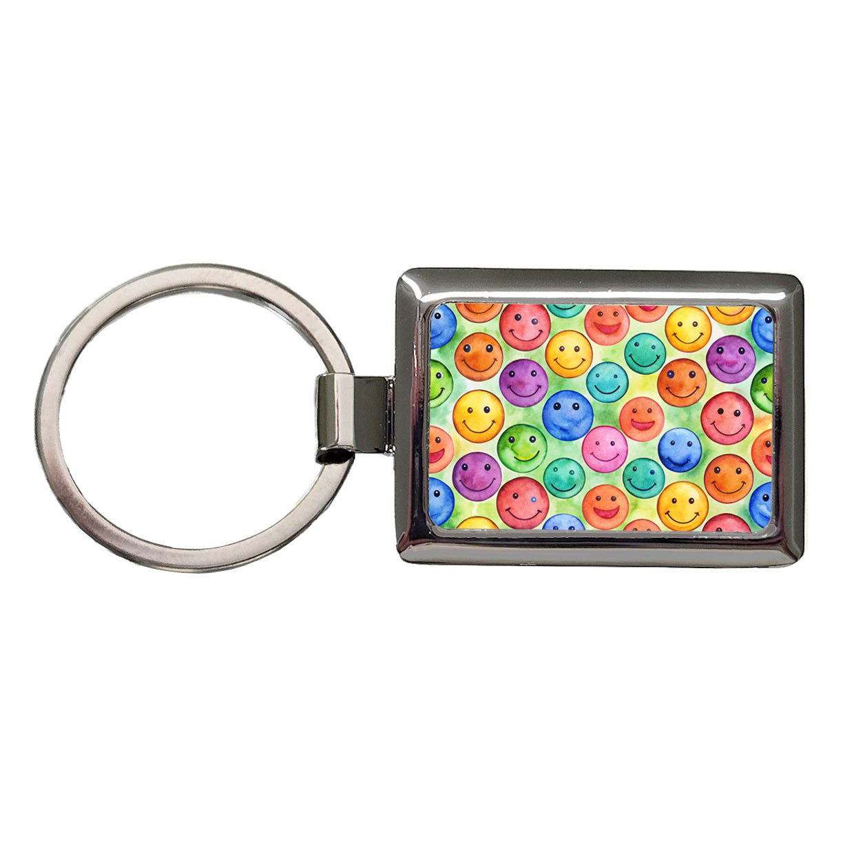 Smile Faces Watercolor Rectangle Metal Keychain