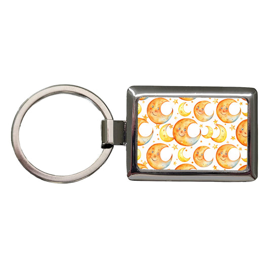 Smiling Crescent Moons Watercolor Rectangle Metal Keychain