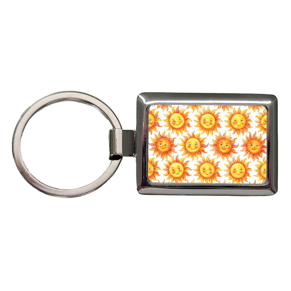 Smiling Suns Watercolor Rectangle Metal Keychain