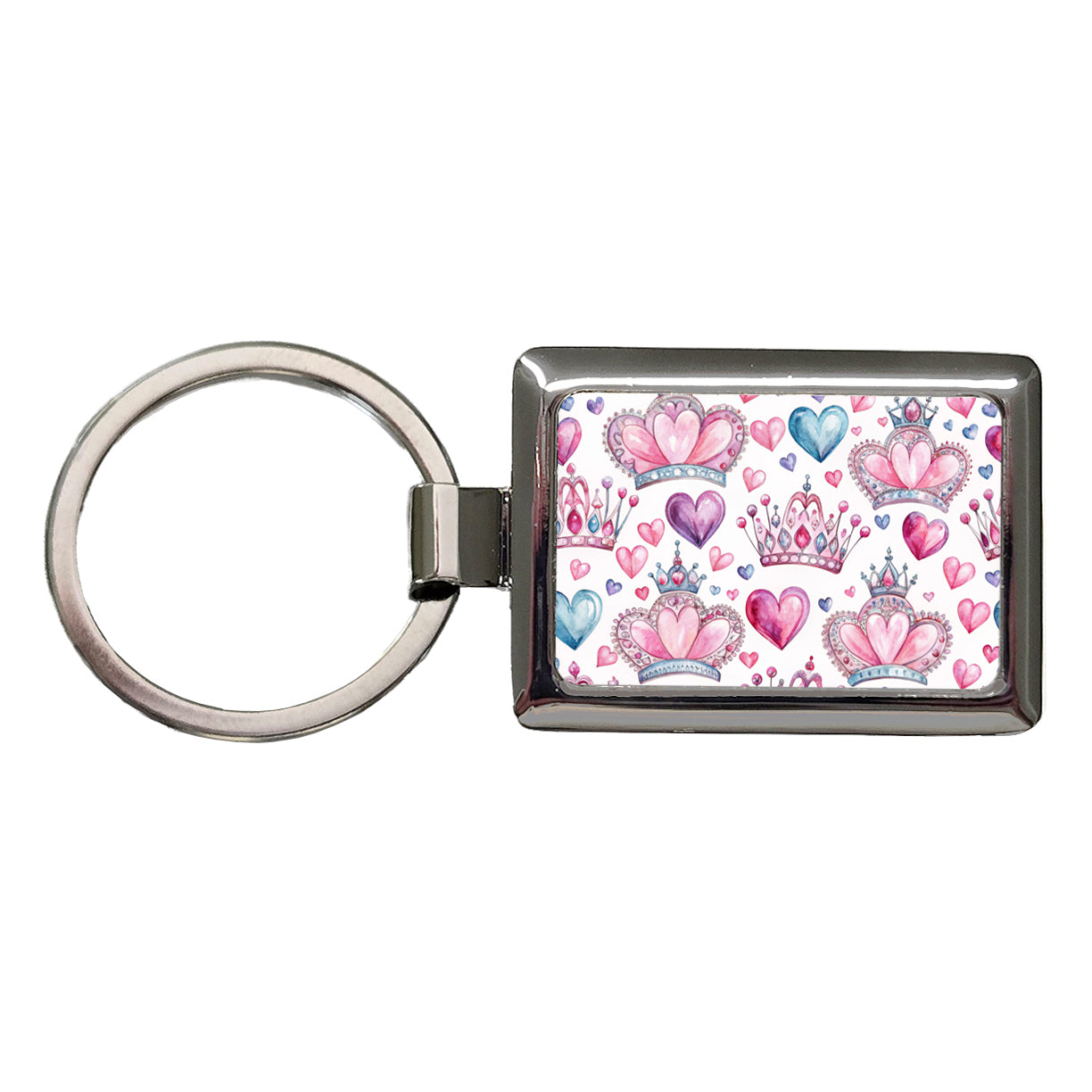 Tiaras Crowns Royalty Hearts Watercolor Rectangle Metal Keychain