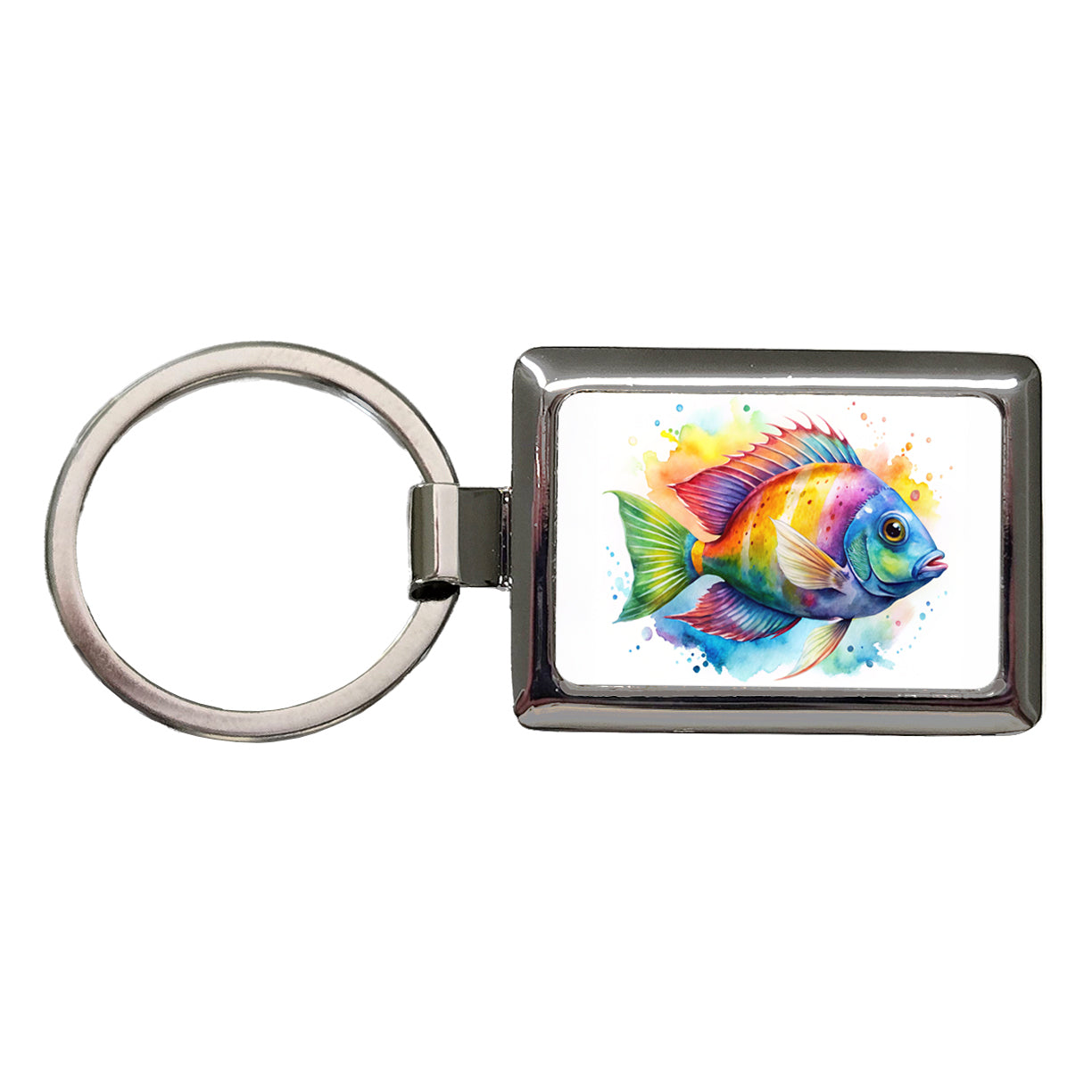 Tropical Fish Watercolor Design Rectangle Metal Keychain