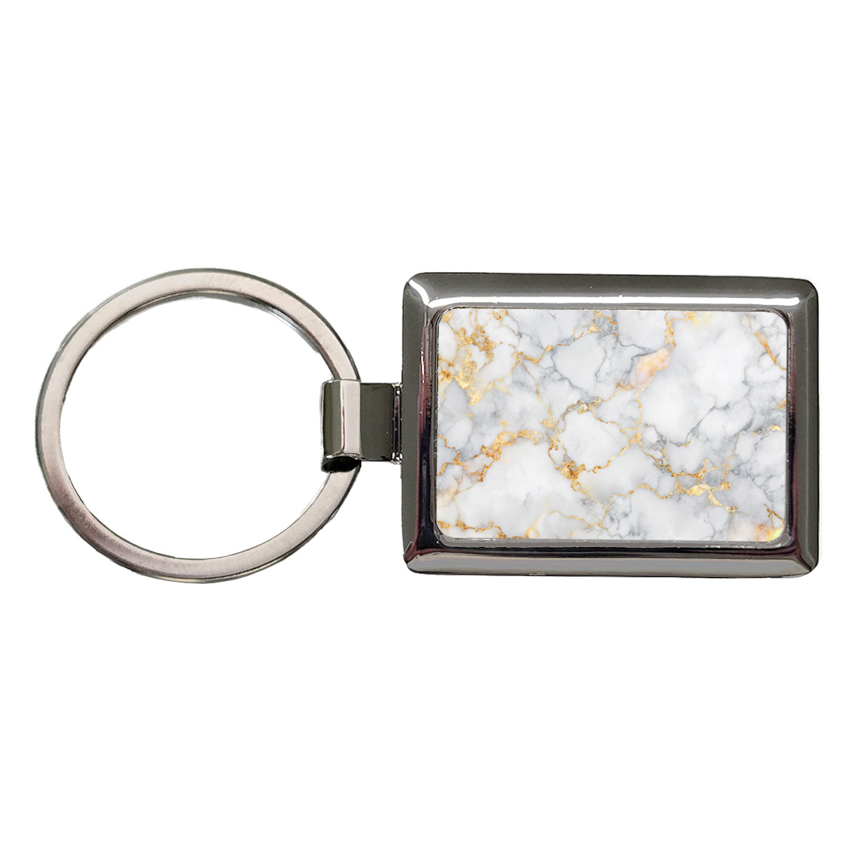 White Gold Marble Background Watercolor Rectangle Metal Keychain