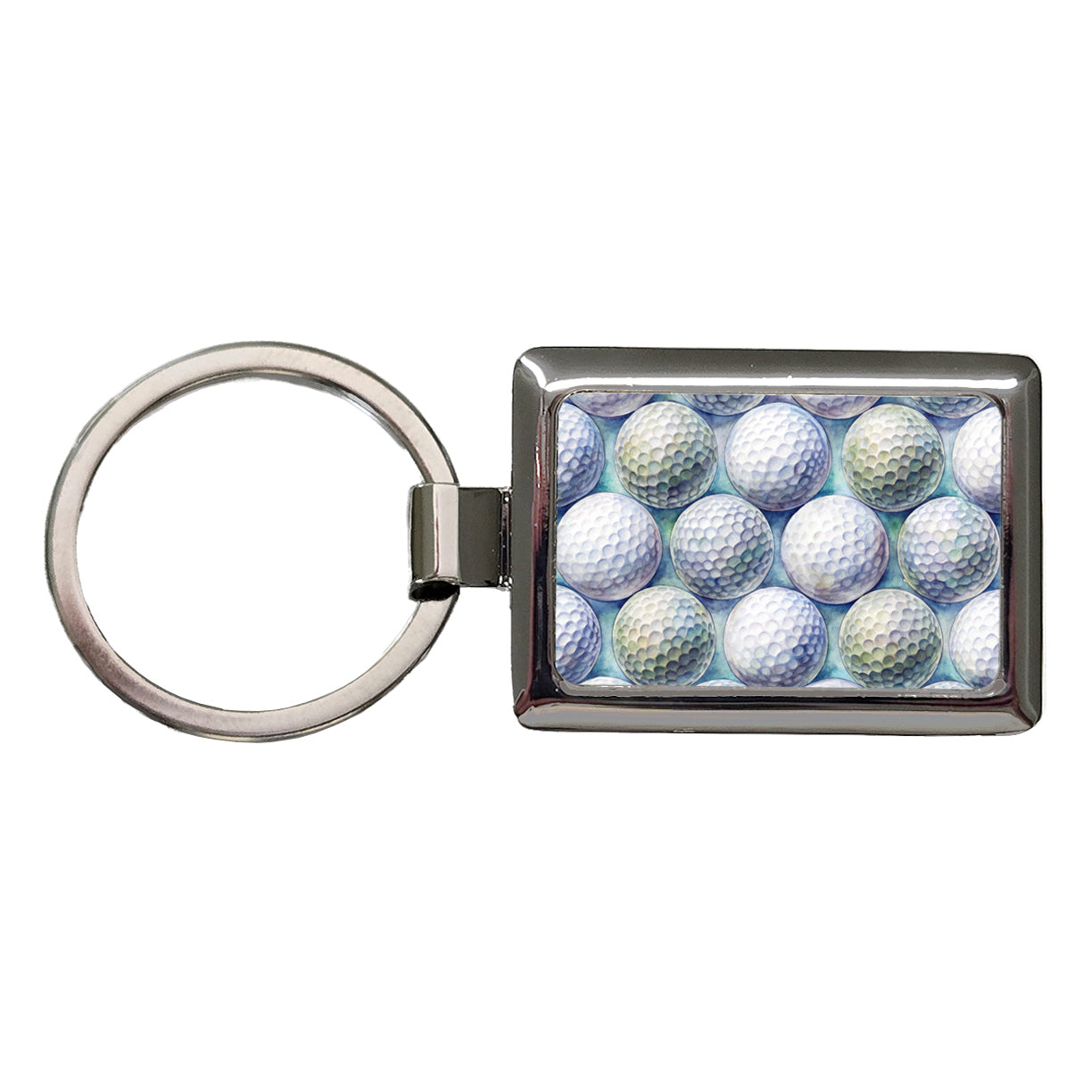 White Golf Balls Watercolor Rectangle Metal Keychain