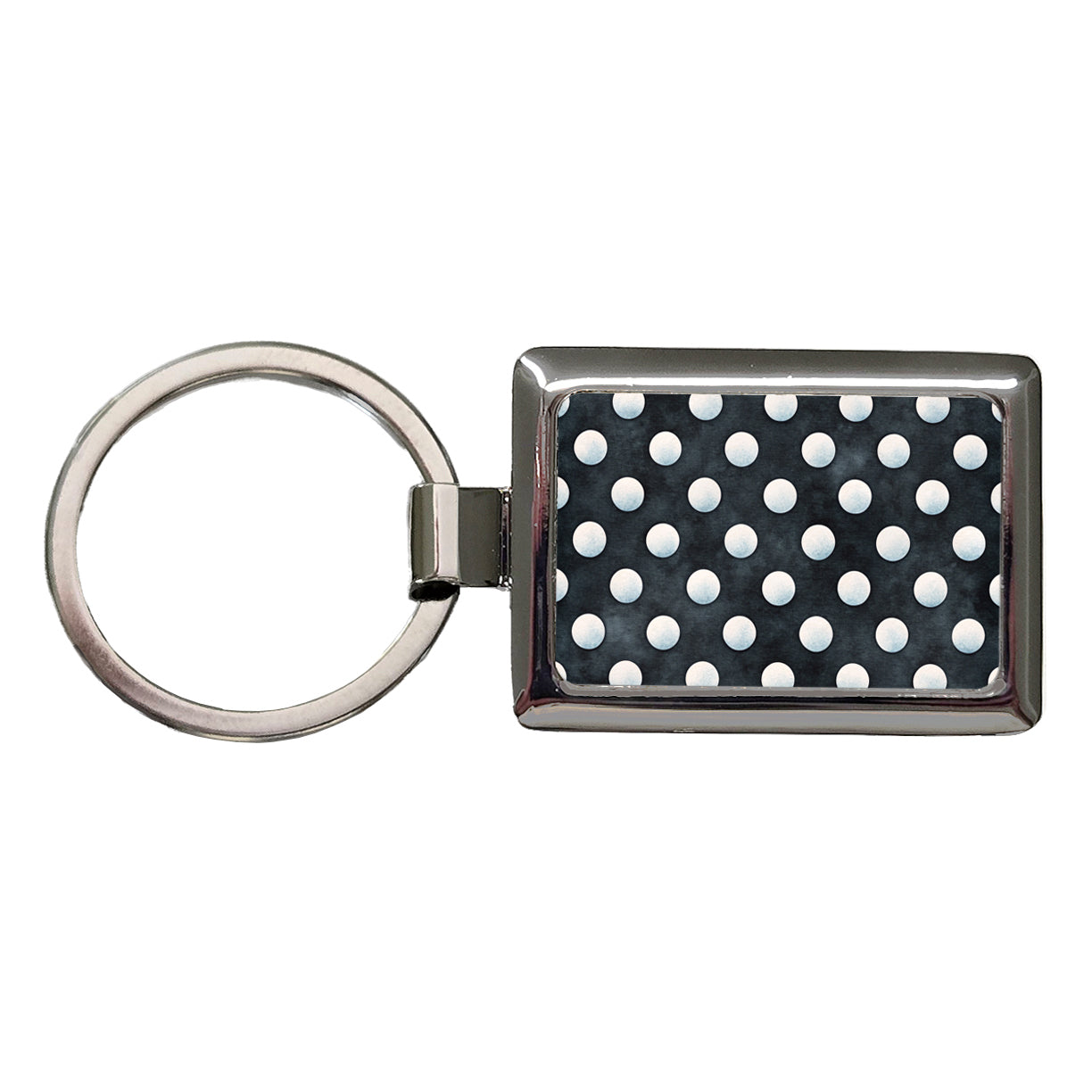 White Polka Dots Black Background Rectangle Metal Keychain