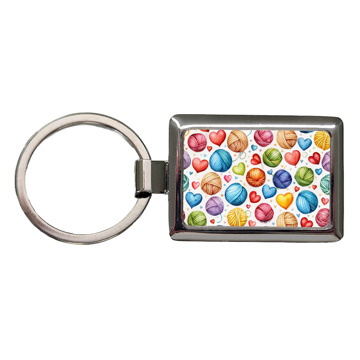 Yarn Knitting Crochet Balls Hearts Watercolor Rectangle Metal Keychain