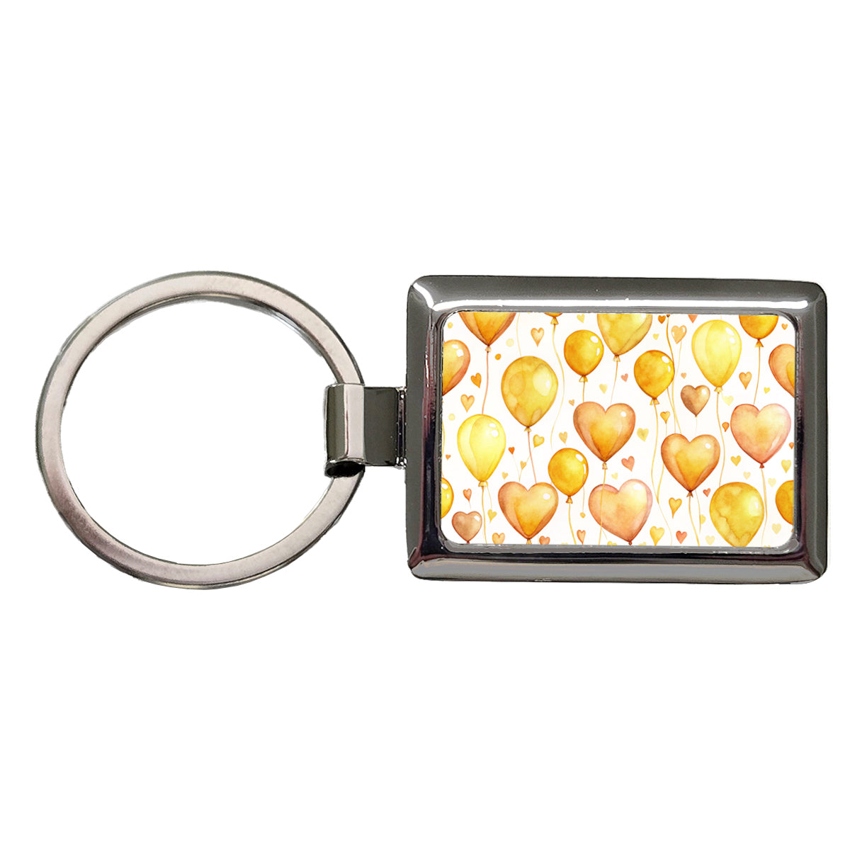 Yellow Balloons Hearts Watercolor Rectangle Metal Keychain